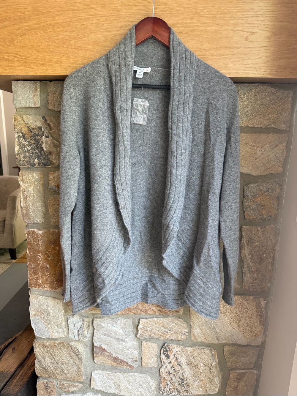 ISAAC MIZRAHI LIVE OPEN FRONT 100% CASHMERE GRAY CARDIGAN SWEATER SIZE M